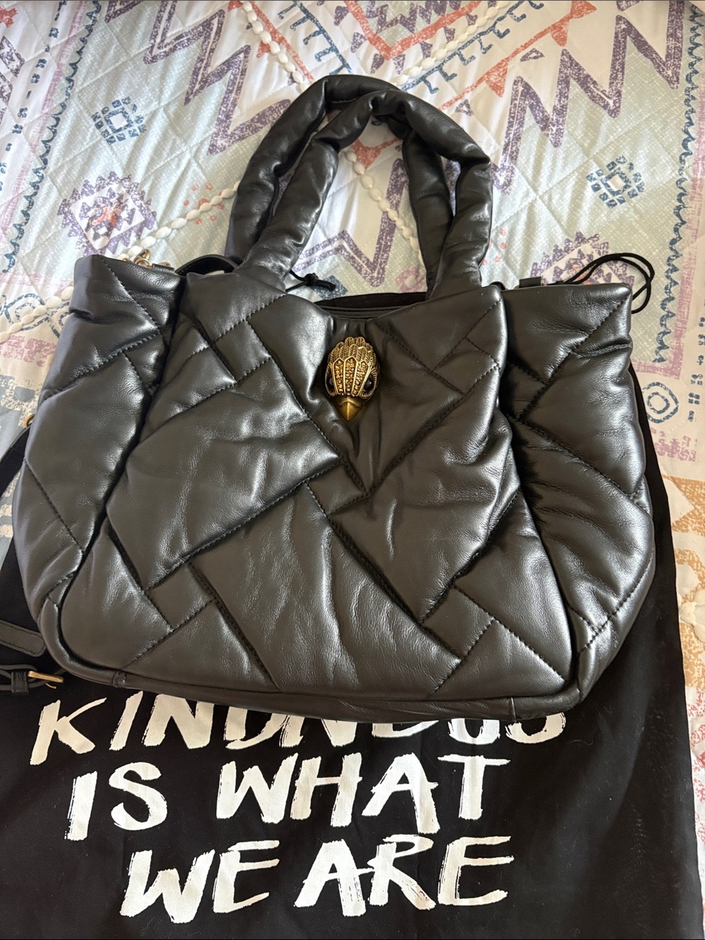 Kurt Geiger Quilted Black Tote with Gold Claw Accent